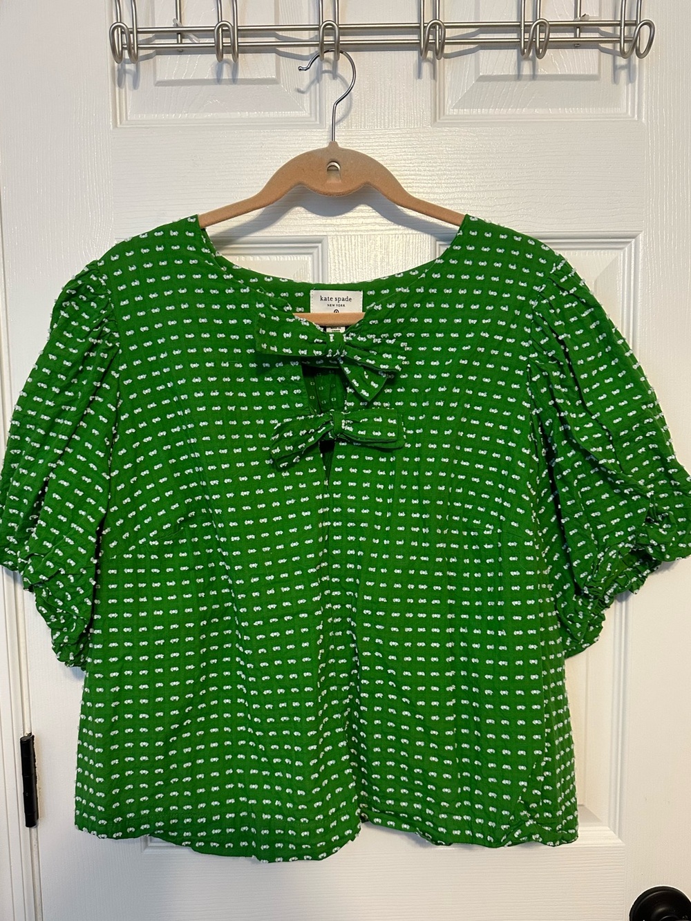 kate spade Green Ditsy Bow Front Top